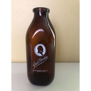Vintage Borden's Square Glass Quart Milk Bottle Amber Brown Gail Borden Duraglas